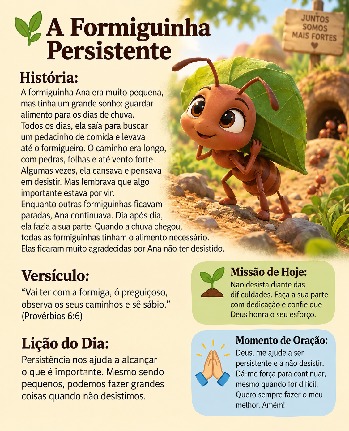 Página da história A Formiguinha Persistente