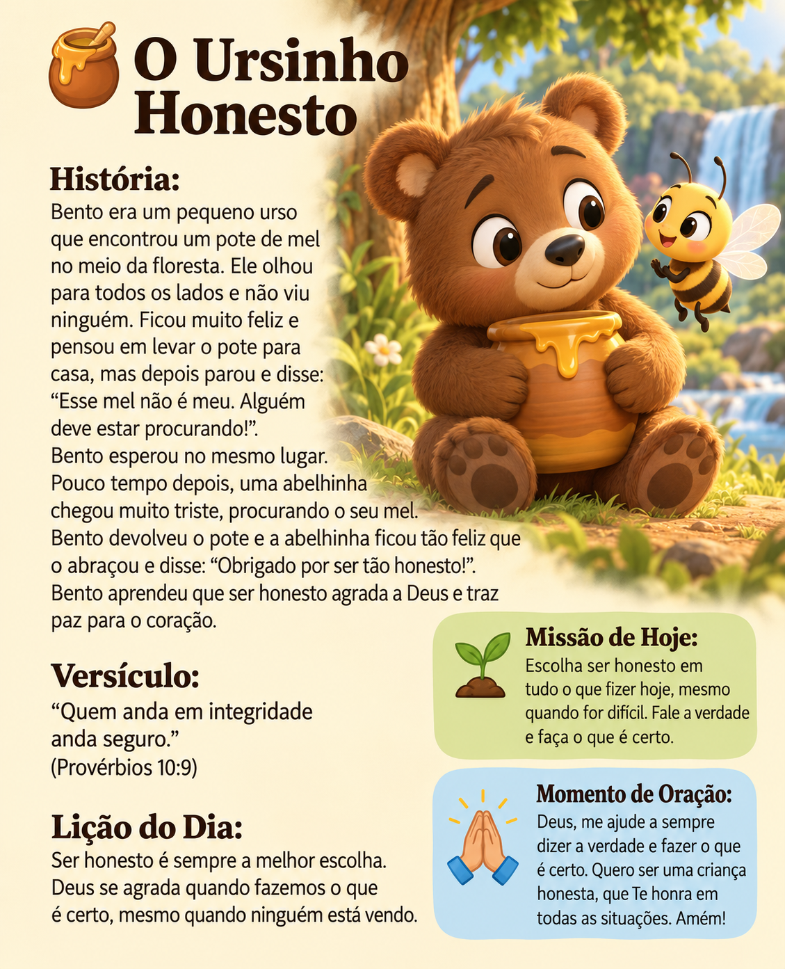 Página da história O Ursinho Honesto